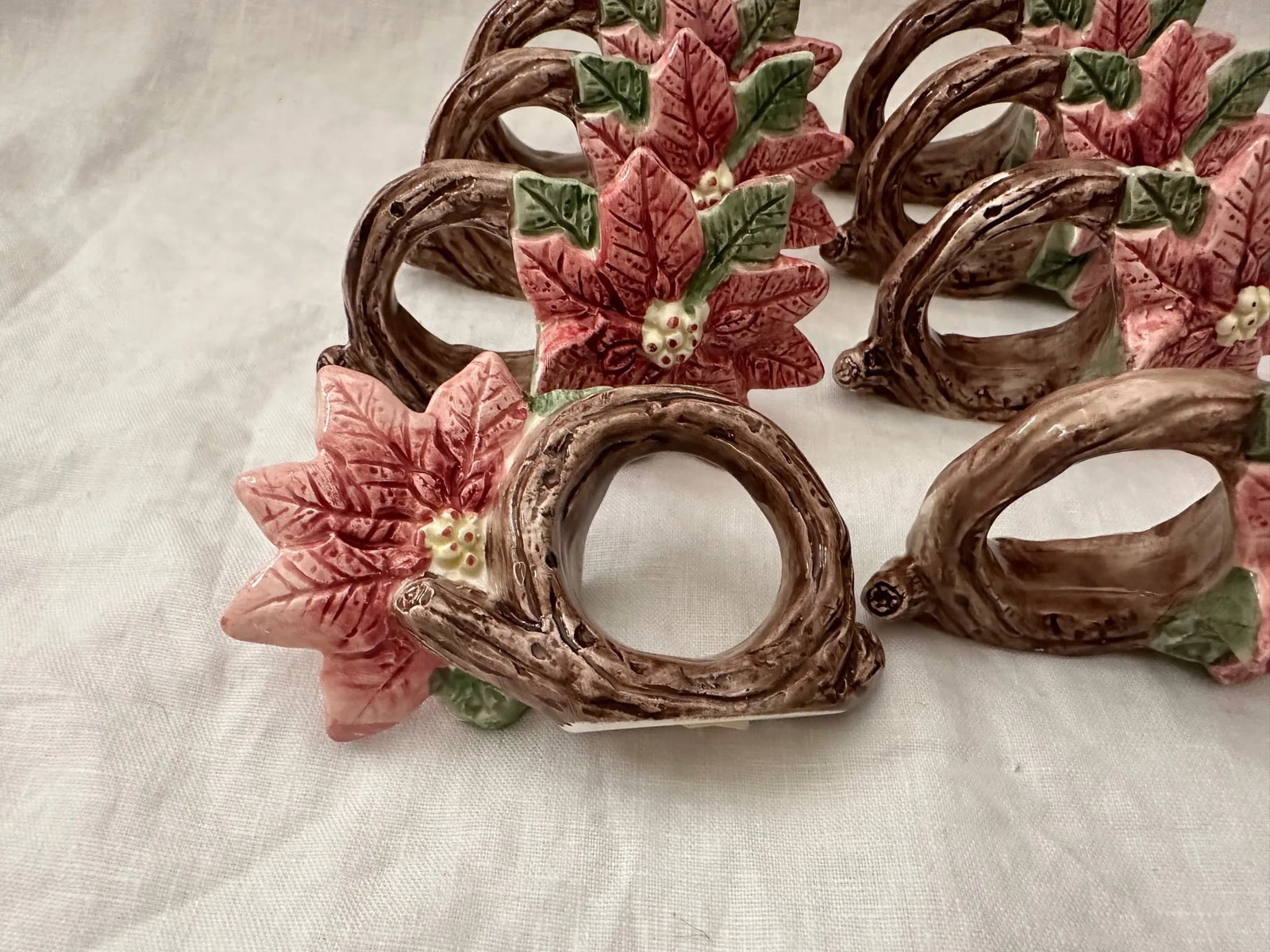 Fitz and Floyd Poinsettia Napkin Rings-A Set - 2