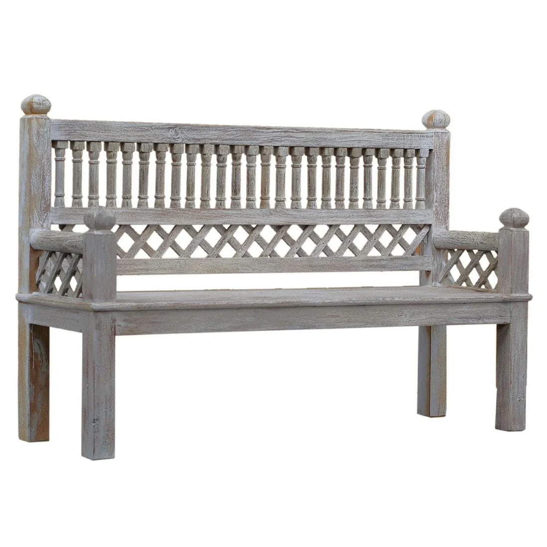 Farmhouse Style White Distressed Finished 3-Seater Solid Wood Bench - 3