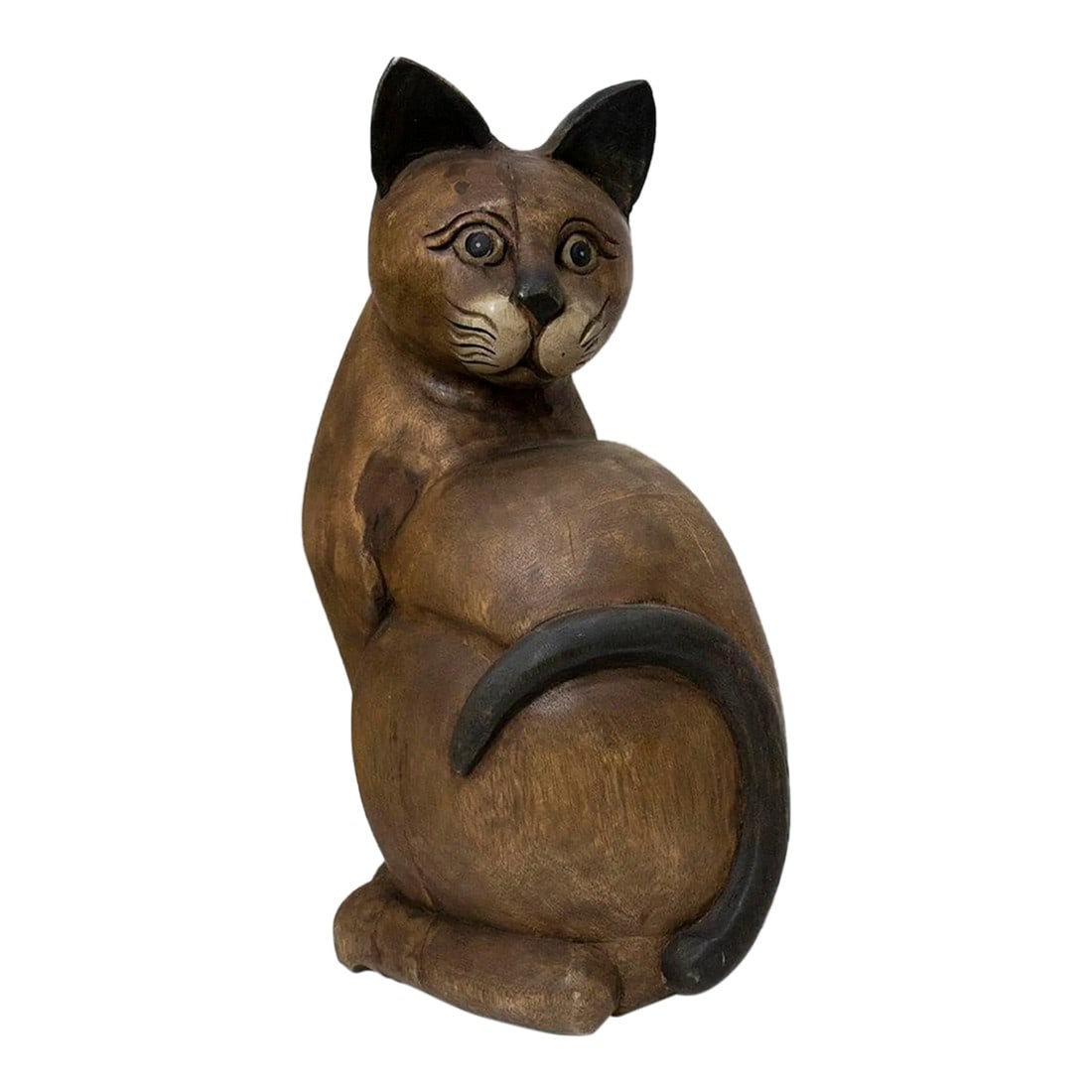 Primitive Carved Wooden Cat Sculpture - Folk Art (1 of 10)