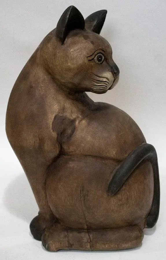 Primitive Carved Wooden Cat Sculpture - Folk Art - 2