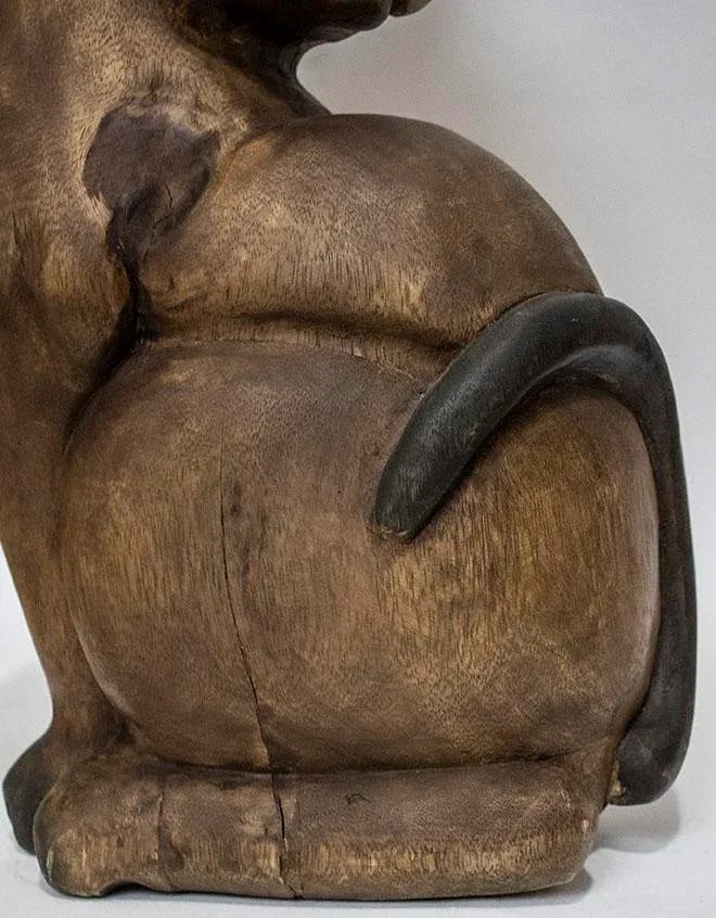 Primitive Carved Wooden Cat Sculpture - Folk Art - 7