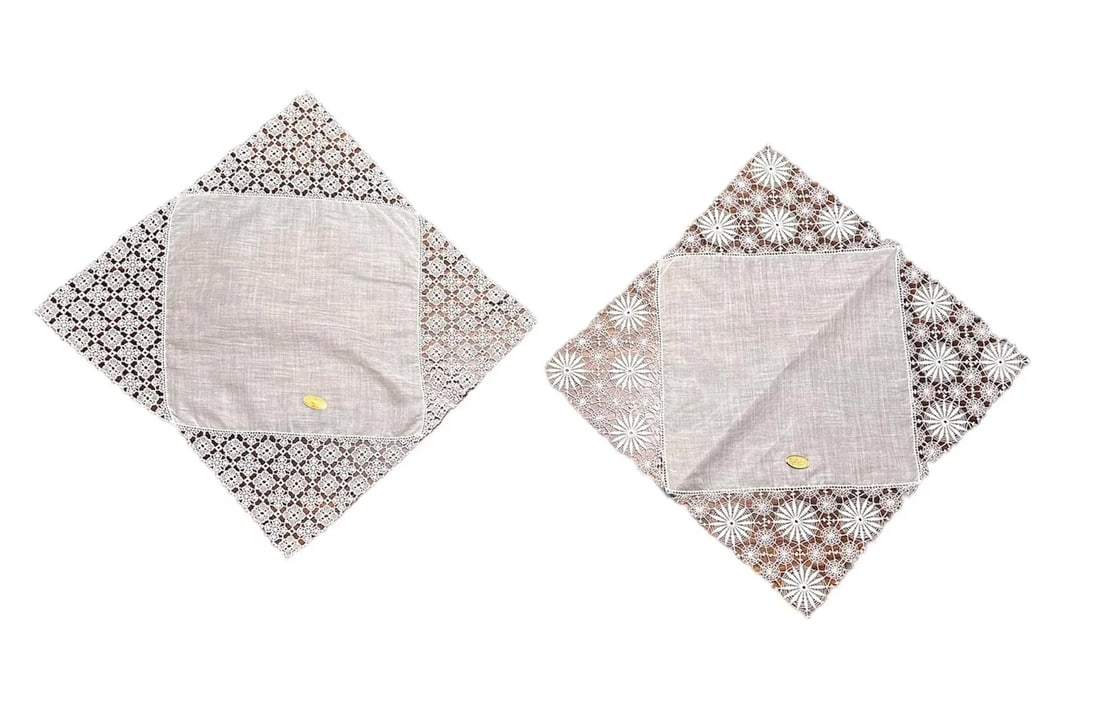 Mid 20th Century Vintage Austrian Heirloom Lace Bridal Hanky Wedding Linen Cotton Handkerchiefs Made - 7