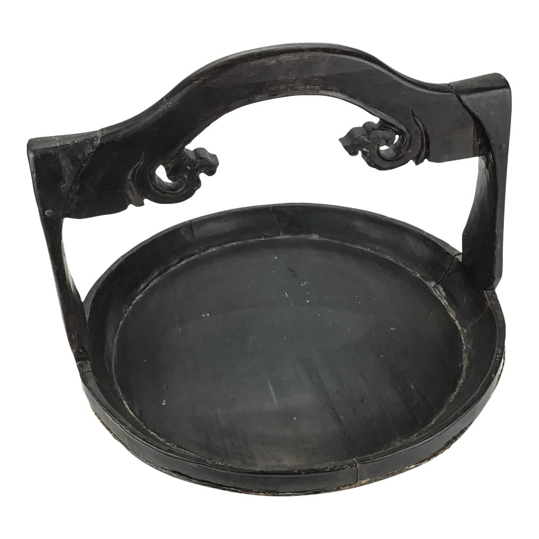 Chinese Antique Hand Carved Wood Presentation Platter or Cake Holder With Handle: This antique comes complete with the 100 year sticker showing that it was at least one hundred years old when it left China. I have personally had this pice for 30 years. I brought it to the USA in