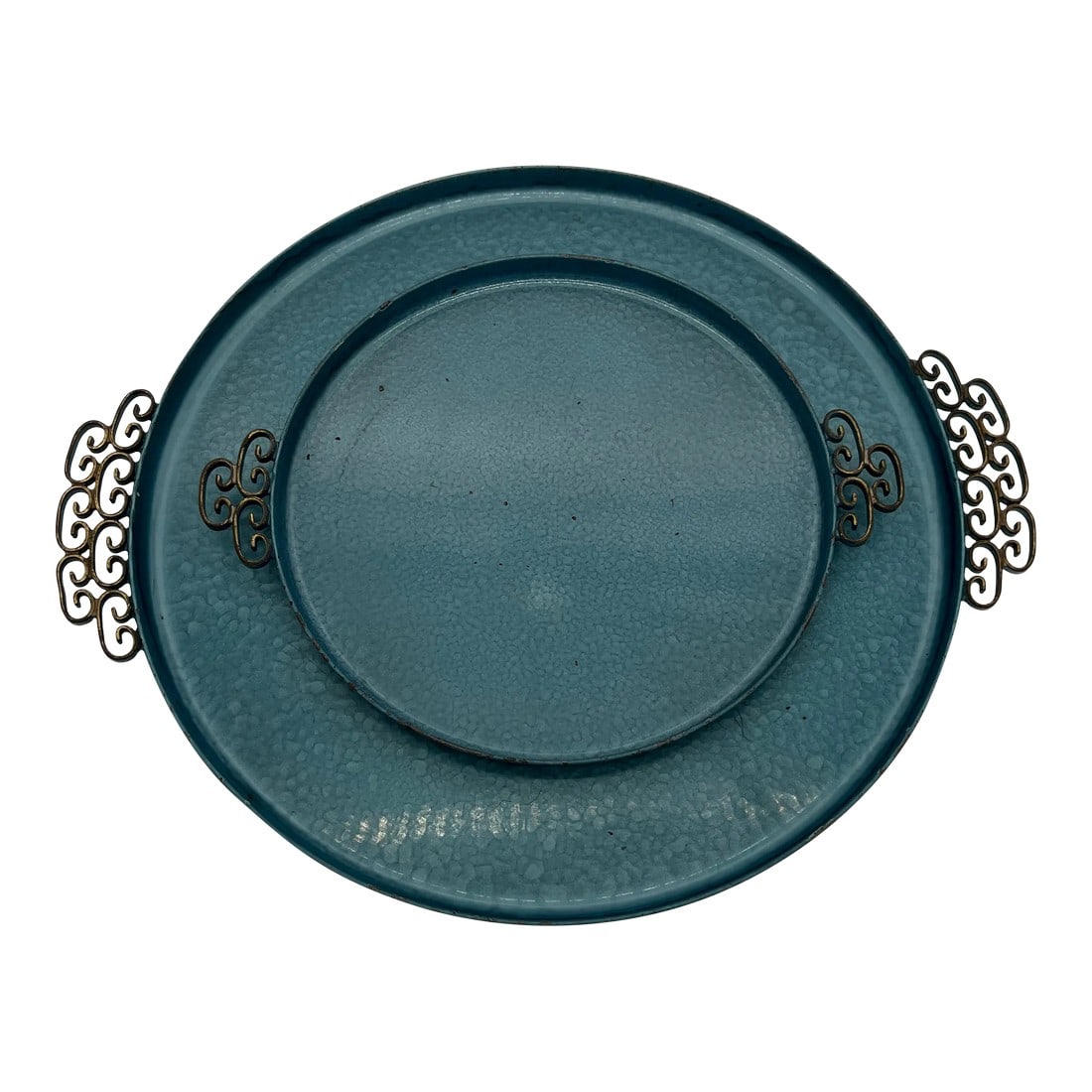 Kyes Moire Round Trays in Blue - a Pair (1 of 6)