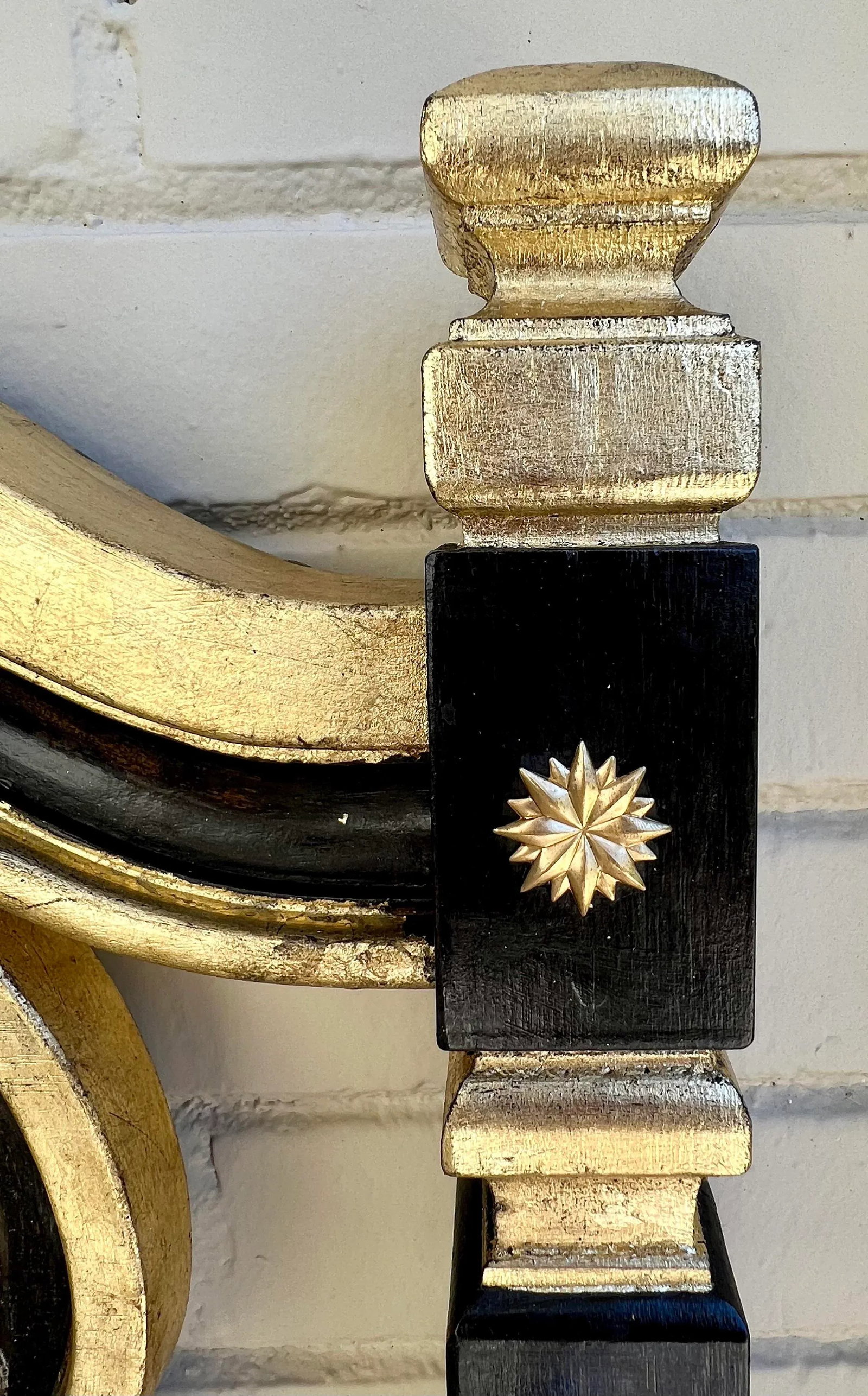 Stunning Vintage Hollywood Regency Mediterranean Style Ebony and Parcel Gilt King Size Headboard-New - 9