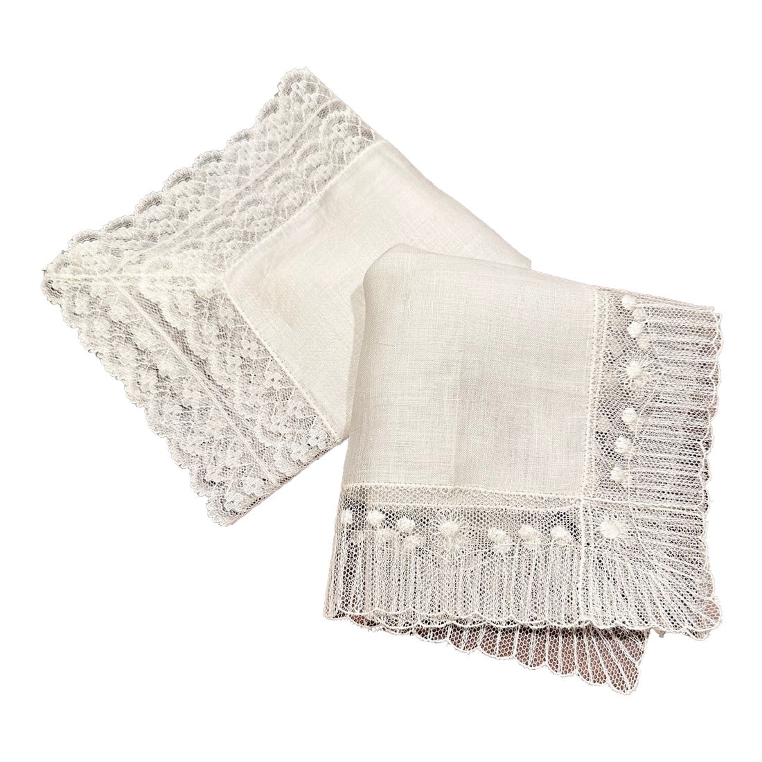 Mid 20th Century Vintage Lace Handkerchiefs -A Pair: A timeless pair of vintage lace handkerchiefs. Hand laundered and pressed. 11" square Handkerchiefs are a thoughtful gift for romance, weddings, anniversaries, sympathy, baptism and prayer. A statemen