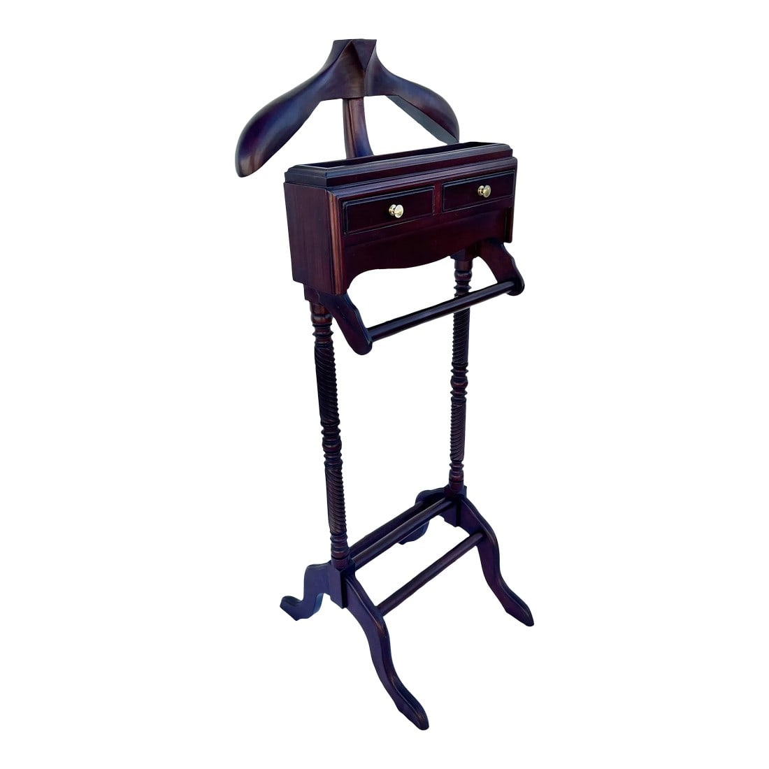 Mid- Century Traditional Mahogany Valet: This Vintage Midcentury Traditional Mahogany Valet from the 1950s is a true gem that combines functionality and timeless design. Allow us to highlight its features and benefits for you: 1. Premium