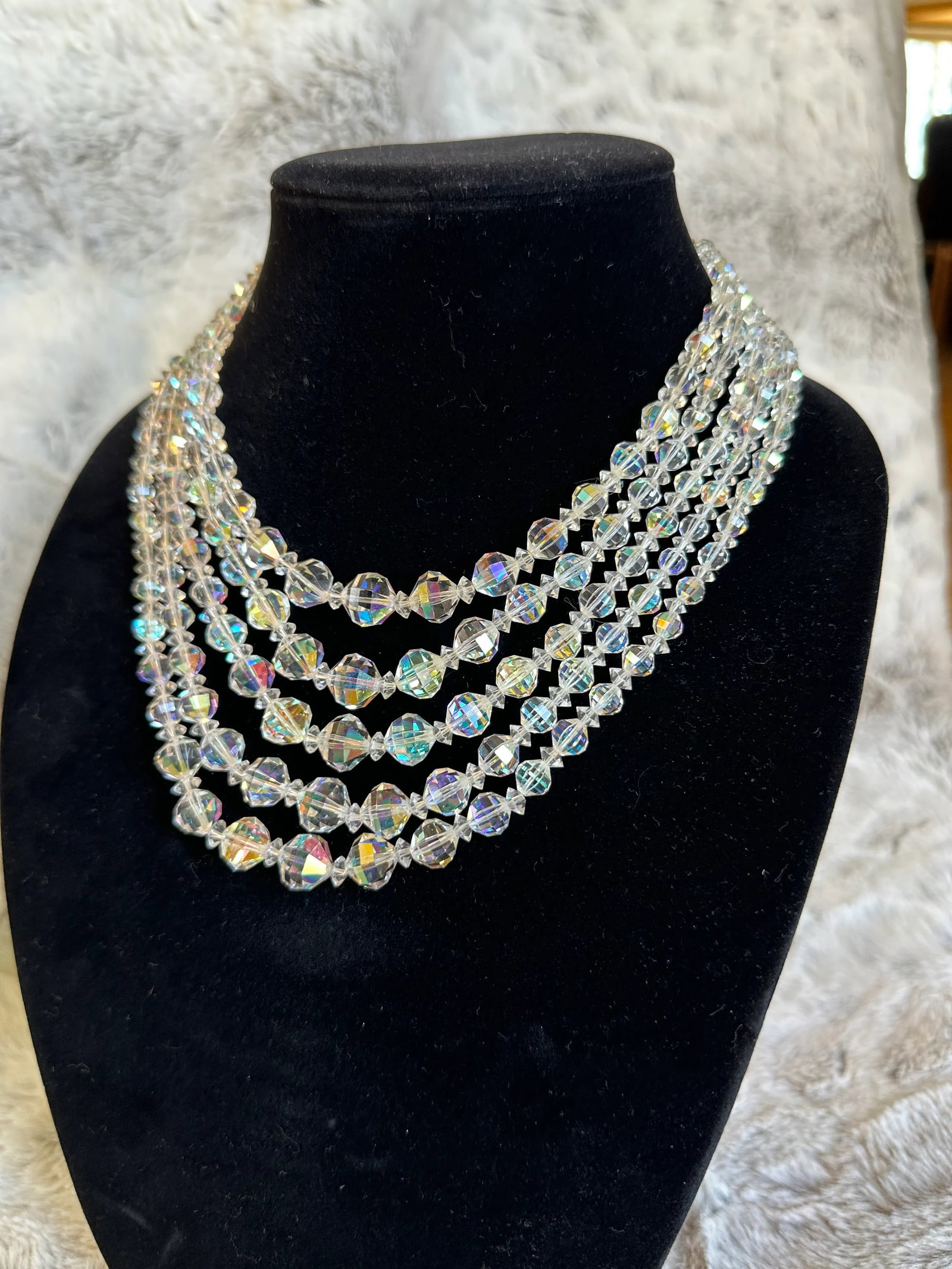 Vintage Signed Laguna Aurora Borealis Crystal Bib Necklace 5 Strand - 2
