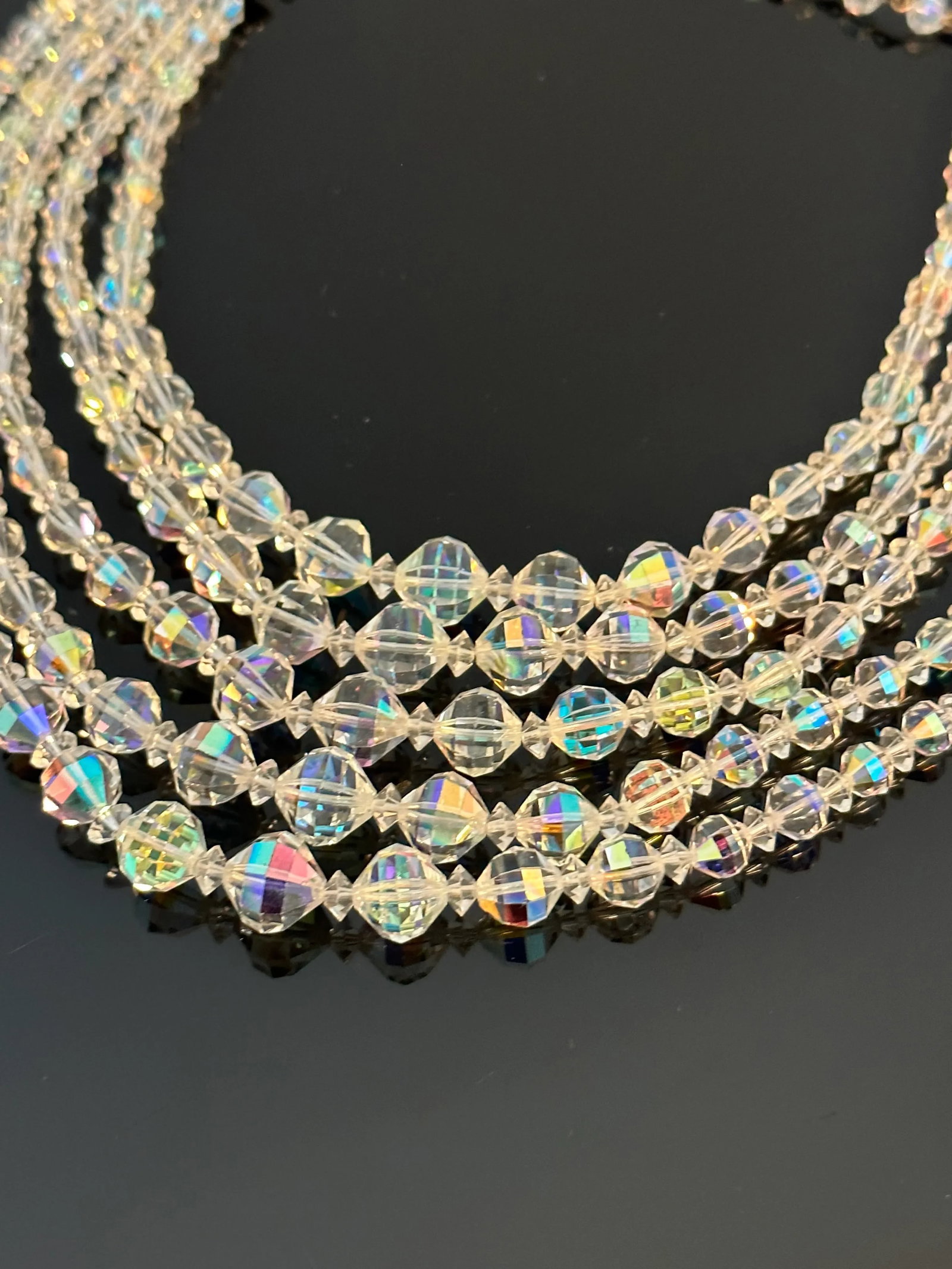 Vintage Signed Laguna Aurora Borealis Crystal Bib Necklace 5 Strand - 3