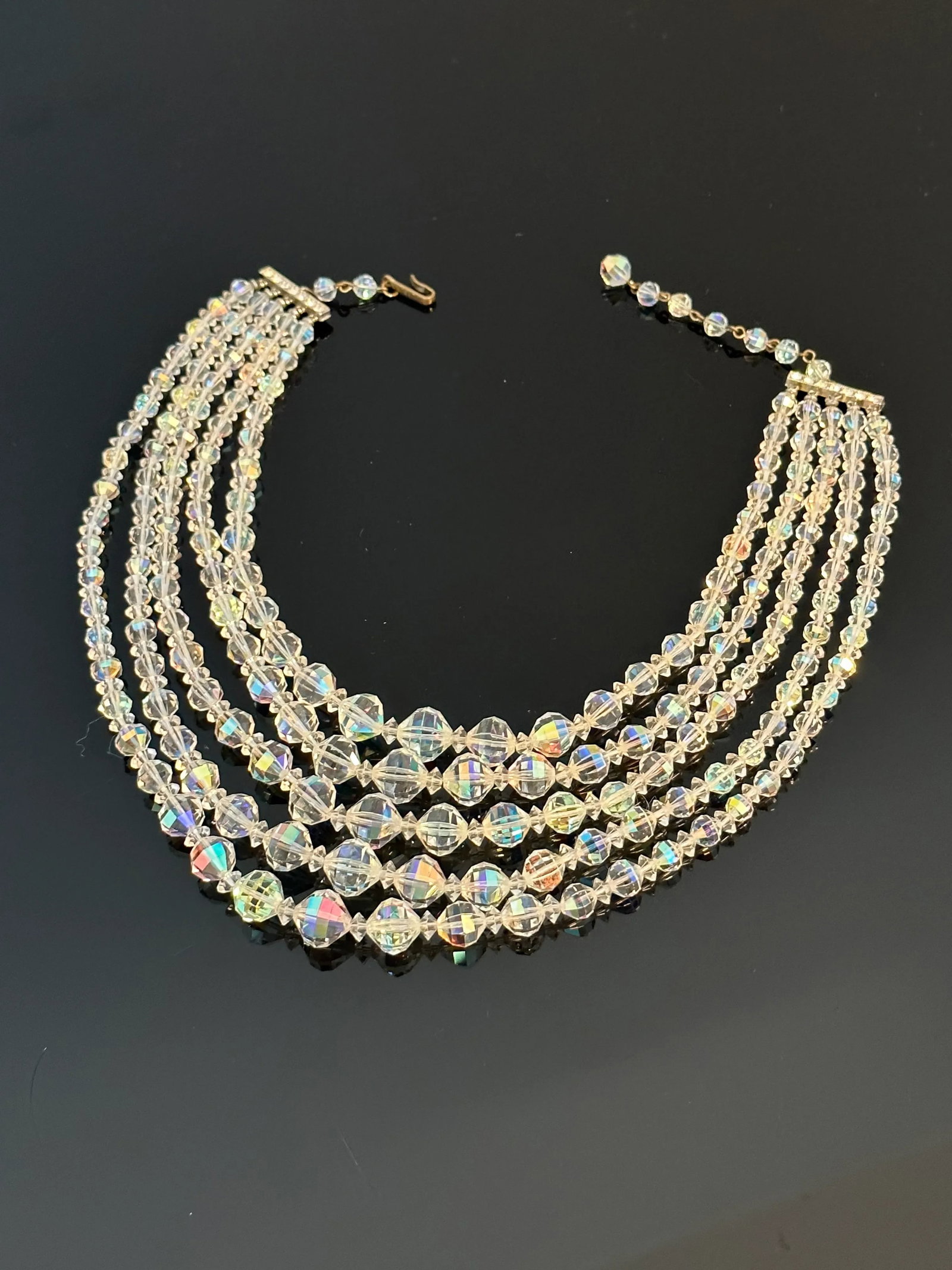 Vintage Signed Laguna Aurora Borealis Crystal Bib Necklace 5 Strand - 7