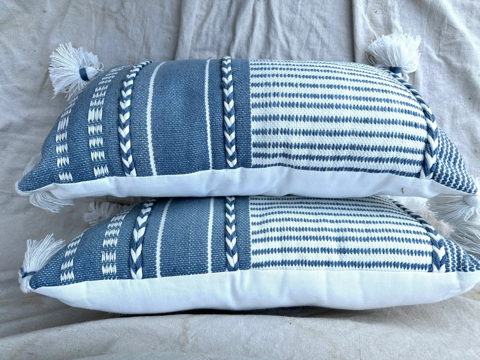 Denim Blue Boho Throw Pillows-A Pair - 2