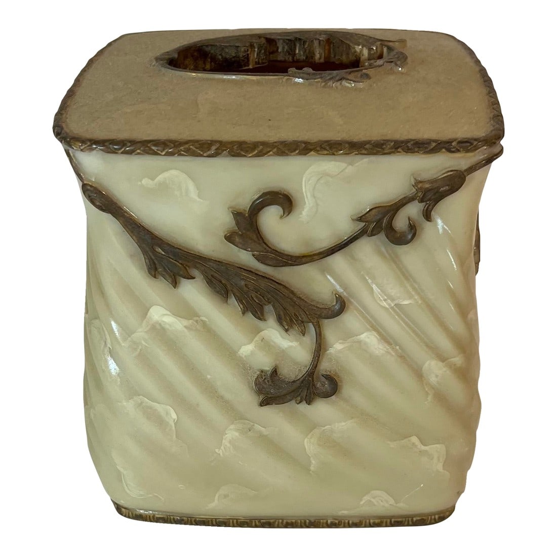 Vintage Hollywood Regency Dorothy Draper Style Hand Painted Faux Marble Faux Brass Tissue Box Cover (1 of 5)