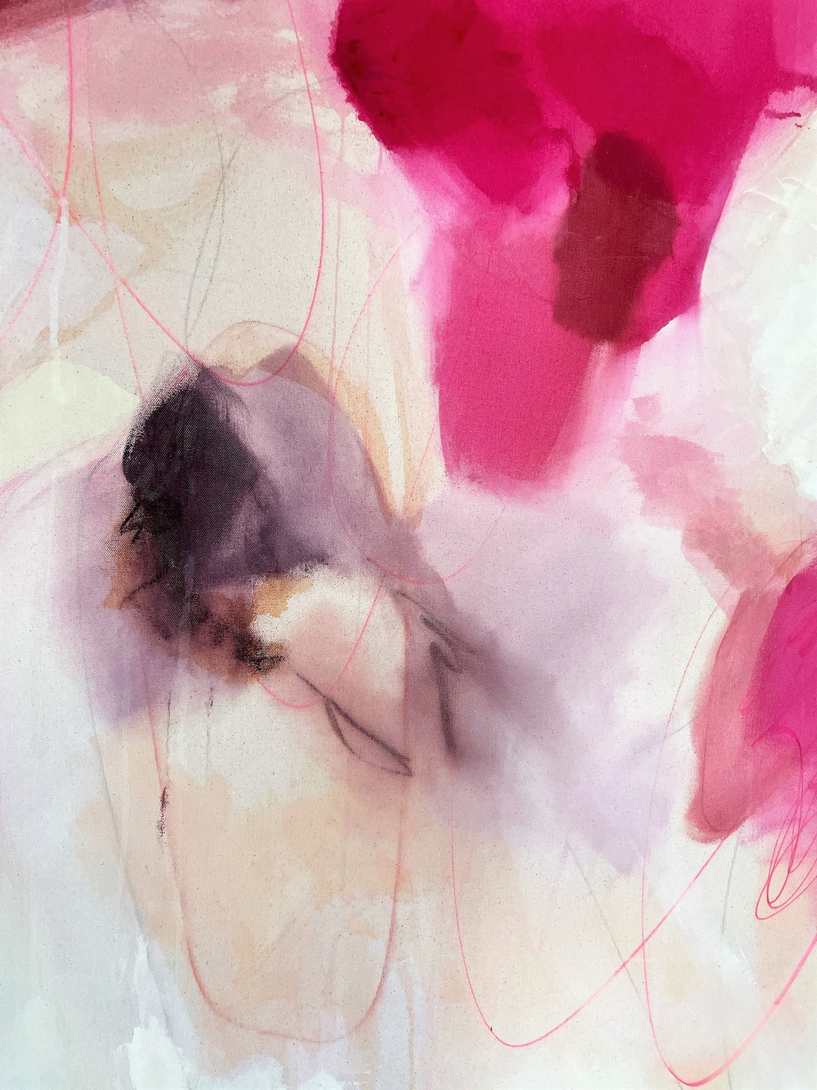 The Love We Unravel Original Lyrical Abstraction Painting in Magenta and Earthtones - 5