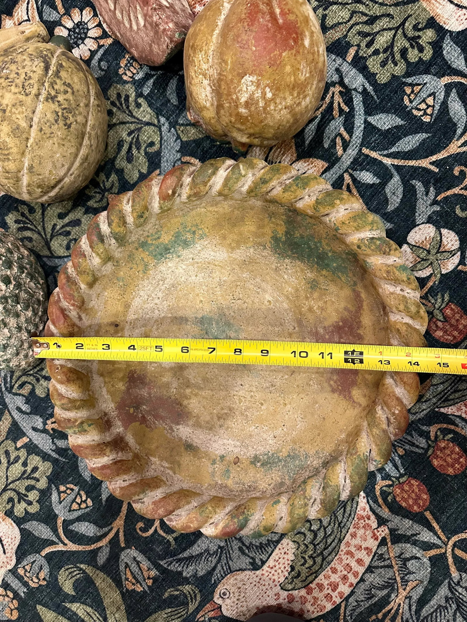 Large Vintage Terracotta Fruit Braided Bowl Hand Painted Pottery-6 Pieces - 10