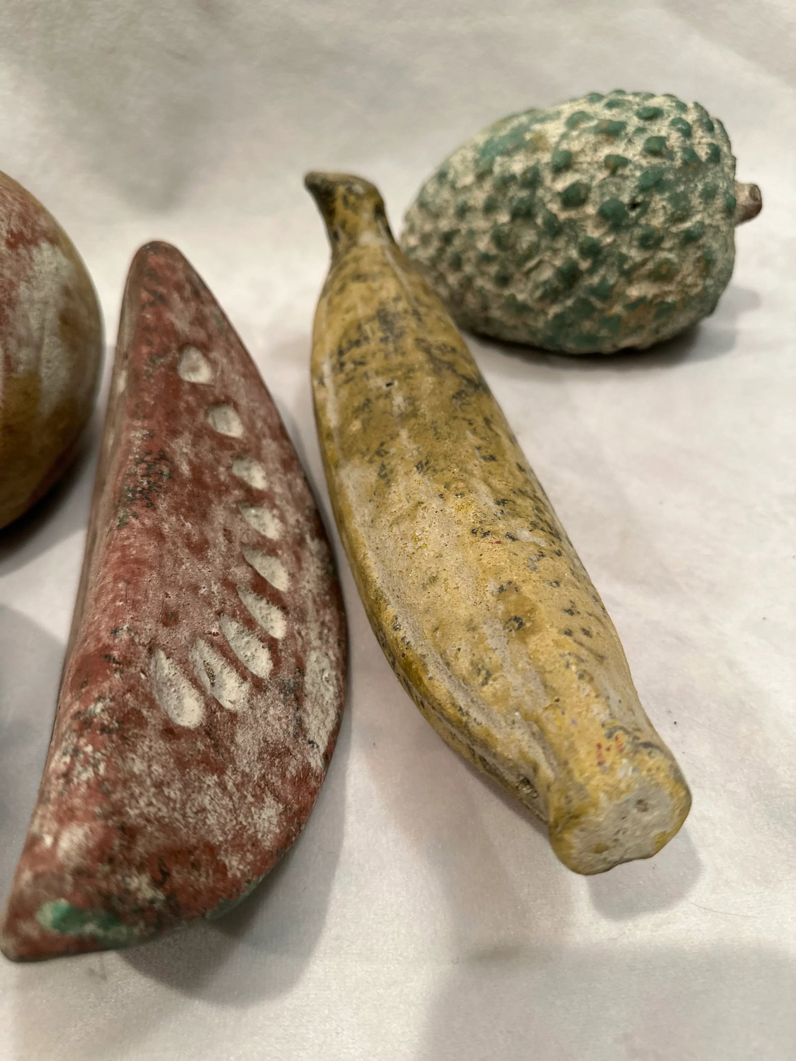 Large Vintage Terracotta Fruit Braided Bowl Hand Painted Pottery-6 Pieces - 3