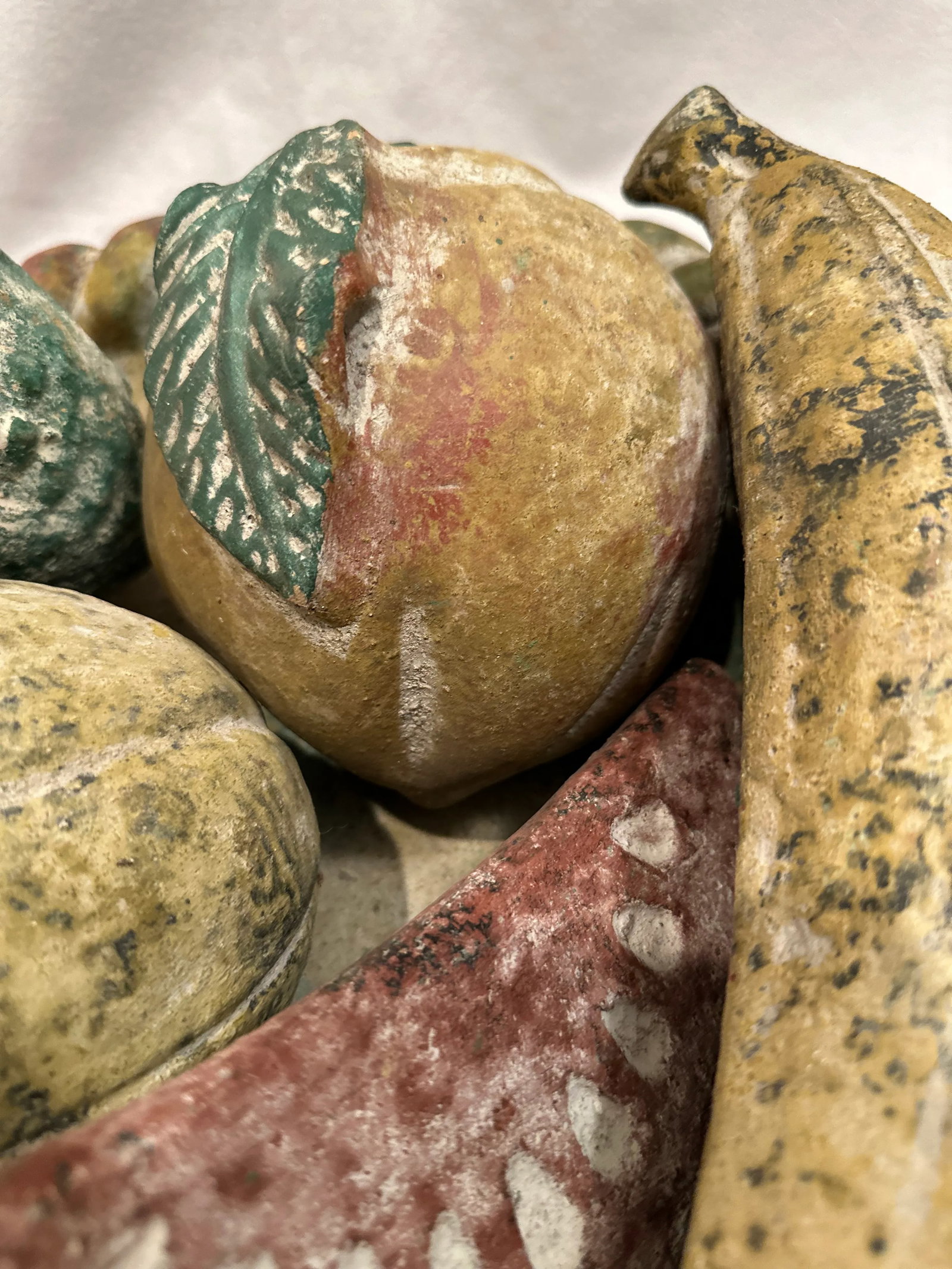 Large Vintage Terracotta Fruit Braided Bowl Hand Painted Pottery-6 Pieces - 5