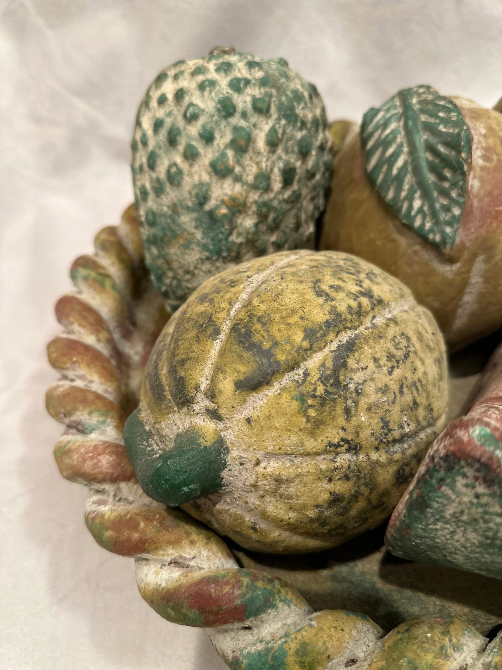 Large Vintage Terracotta Fruit Braided Bowl Hand Painted Pottery-6 Pieces - 6