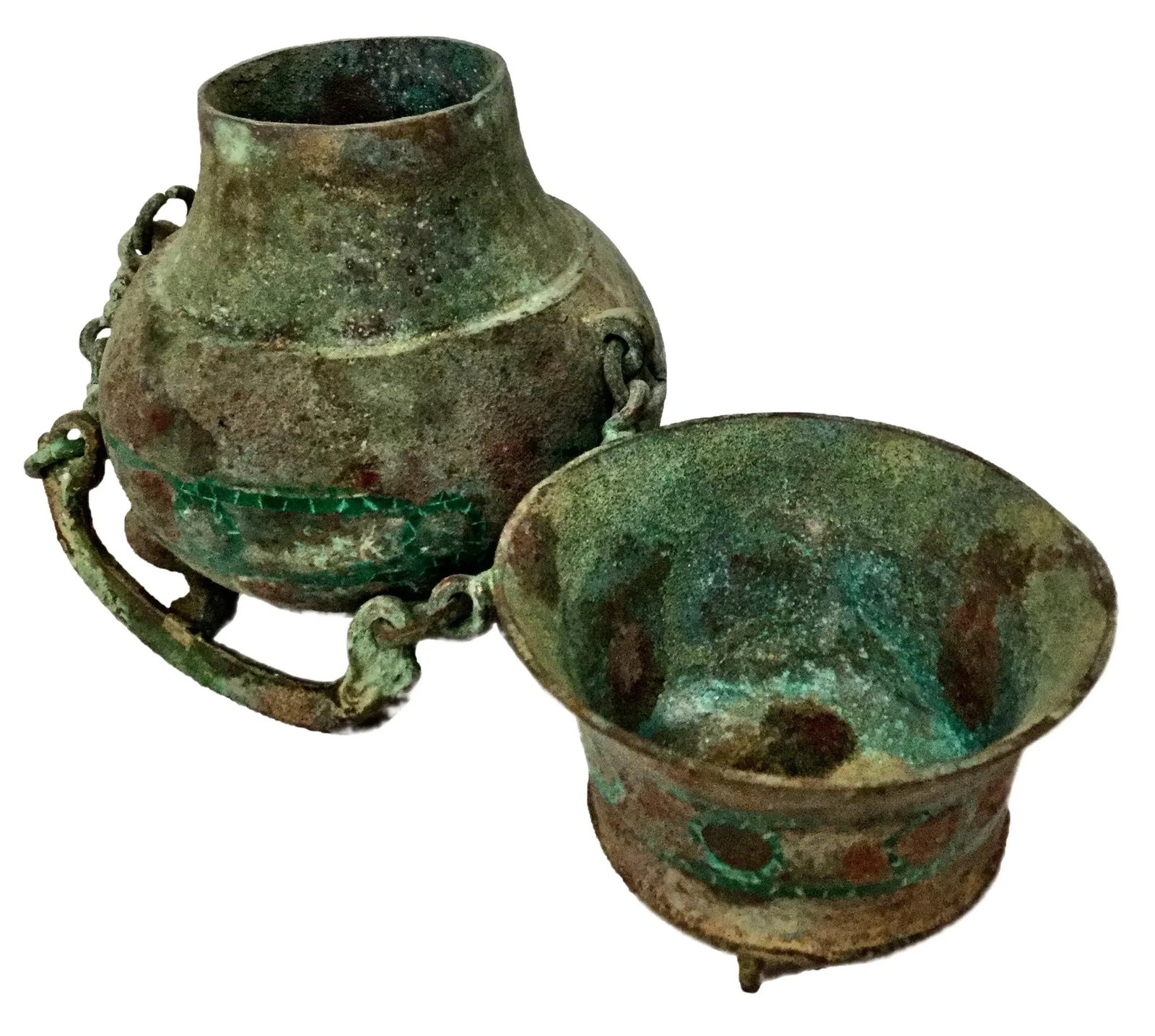 Antique Bronze Eastern Asia Wine Pot With Cup - 4