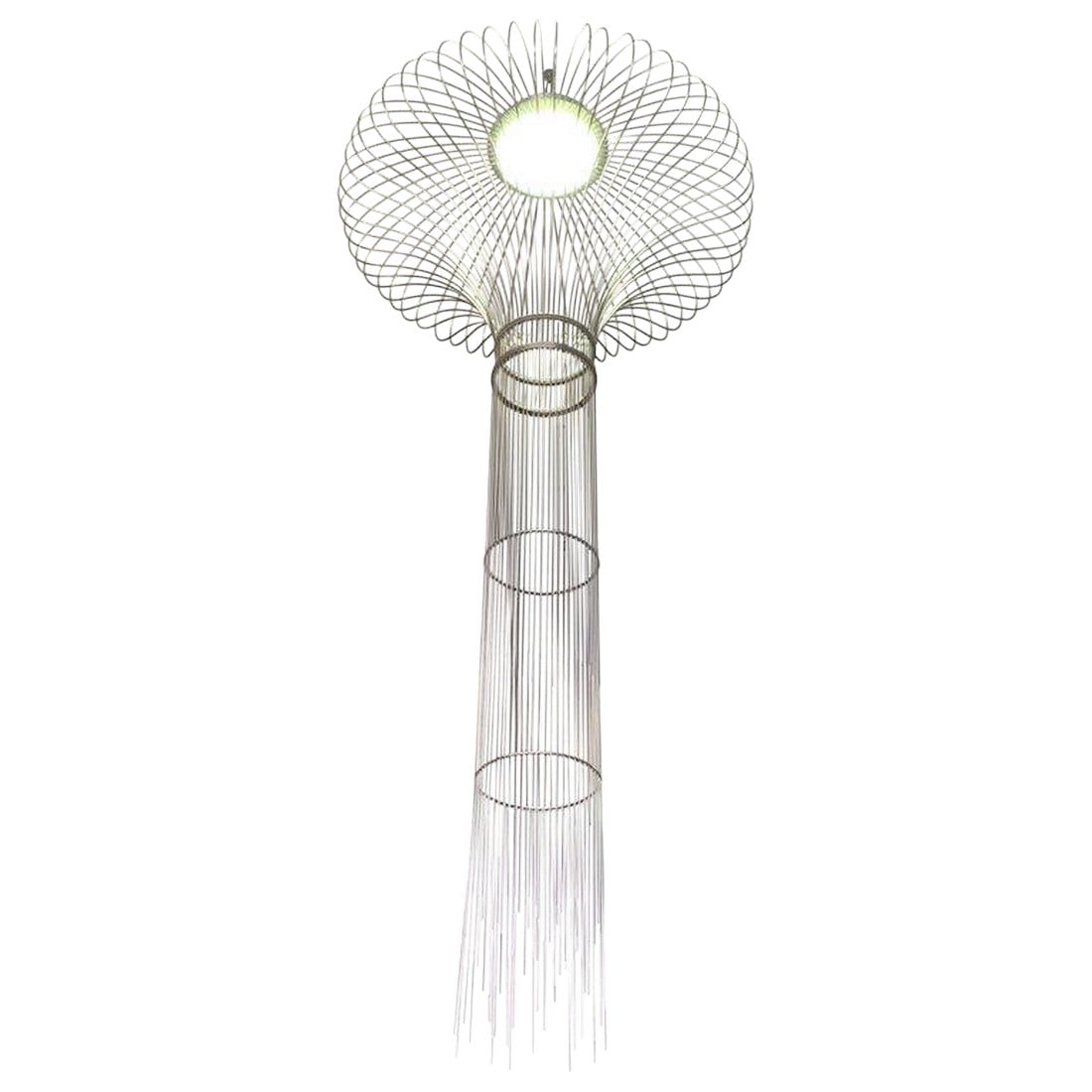 21st Century Sculptural Modern Handmade Led Chandelier in Steel Chrome: About 21st century sculptural large modern spiralling chandelier Pendant lamp Handmade Exclusive artwork to illuminate every space. Measures: 71" large. The sculptor, from the beginning the