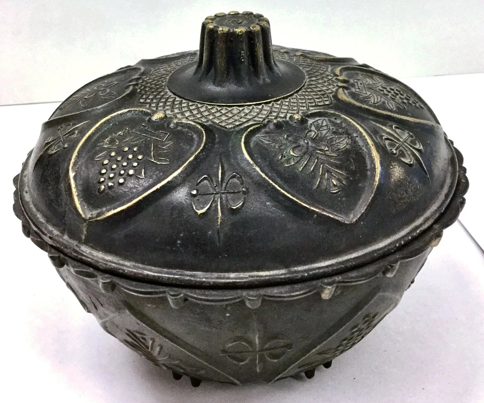 Antique Chinese Covered Brass Bowl - 12