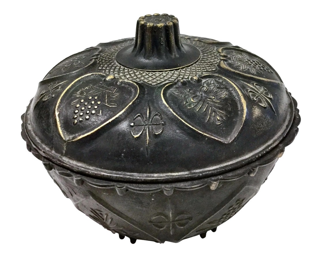 Antique Chinese Covered Brass Bowl: An excellent piece of Chinese Art. This bowl has been hand made so the lid stays on after a slight turn. No threading on this bowl, but rather a type of grip caused by tight connection. Heavy and all