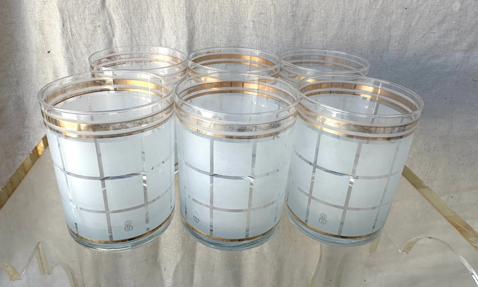 Vintage Culver Frosted Gold Rim Low Ball Glasses-Set of 5 - 4