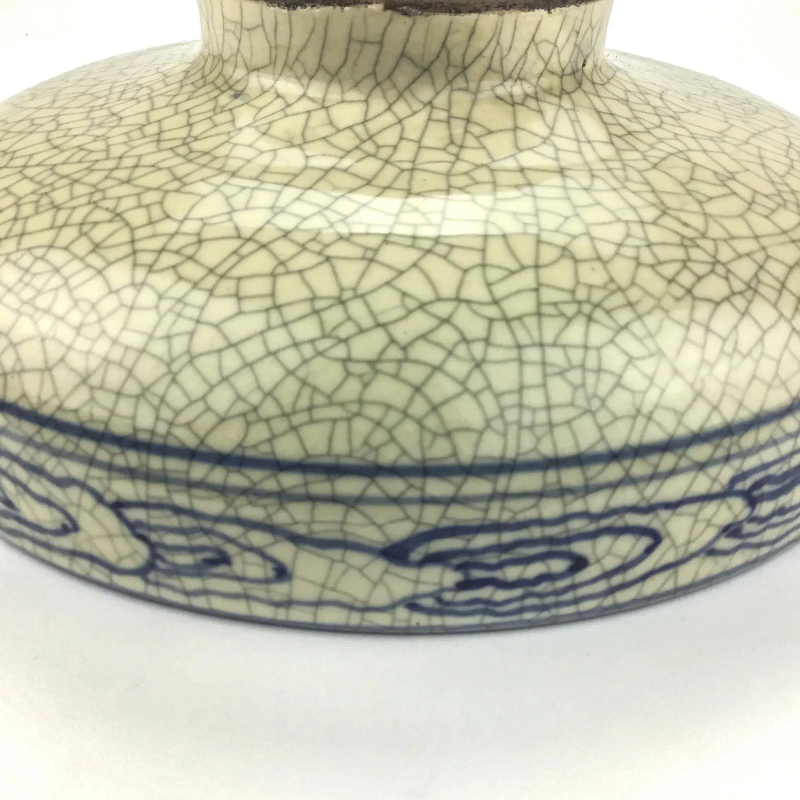 Rare Asian Crackle Finished Ceramic Clay Pottery Bowl Goldfish Swimming Among Clouds - 7