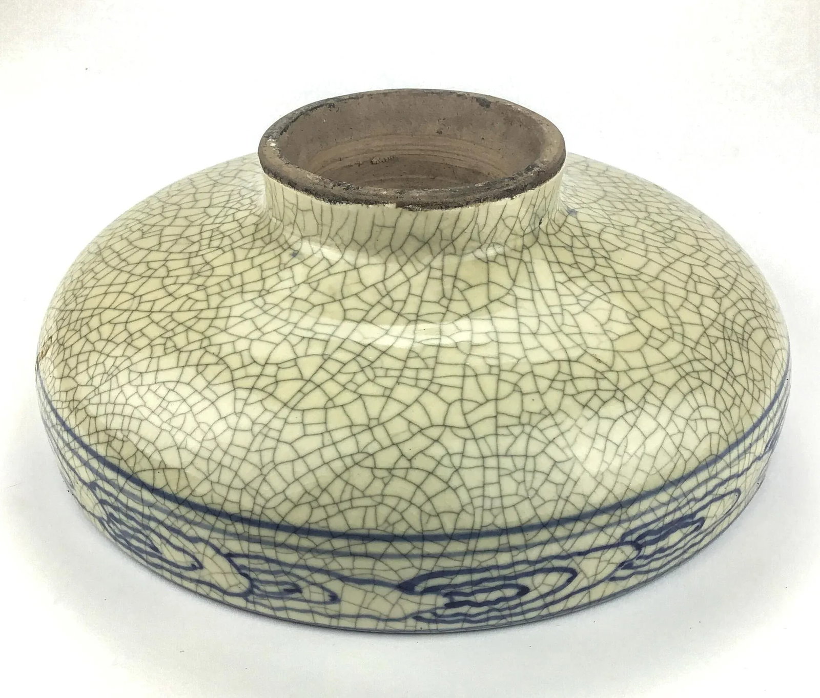 Rare Asian Crackle Finished Ceramic Clay Pottery Bowl Goldfish Swimming Among Clouds - 9