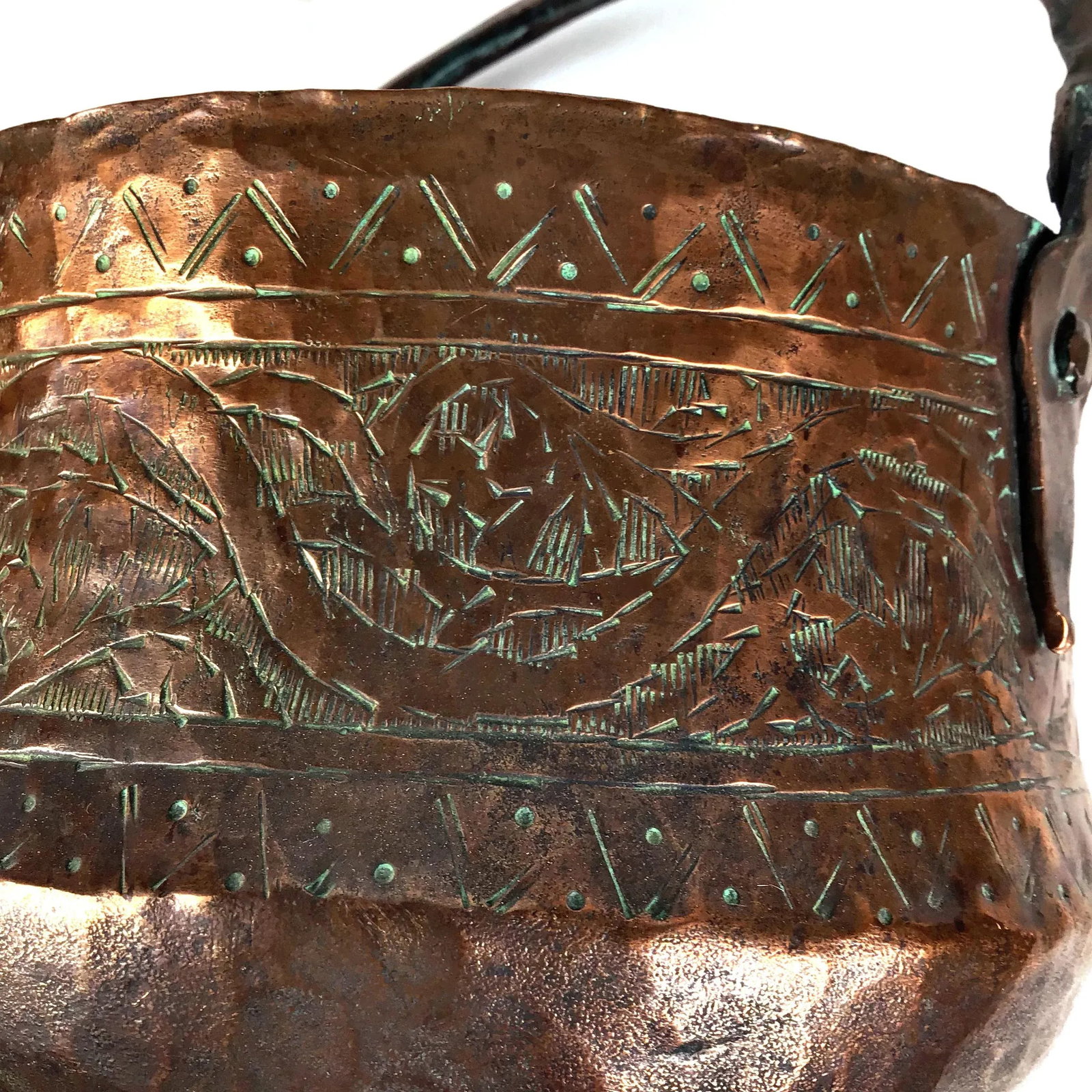 Vintage Mid Century Etched Solid Copper Pot - 7