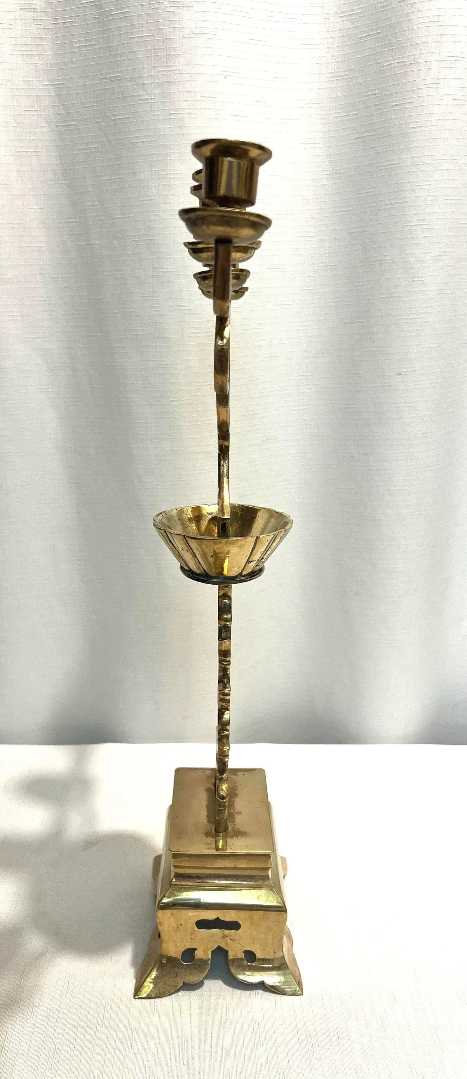 Asian Solid Brass Ornate Candelabra, Long Life Symbol - 6