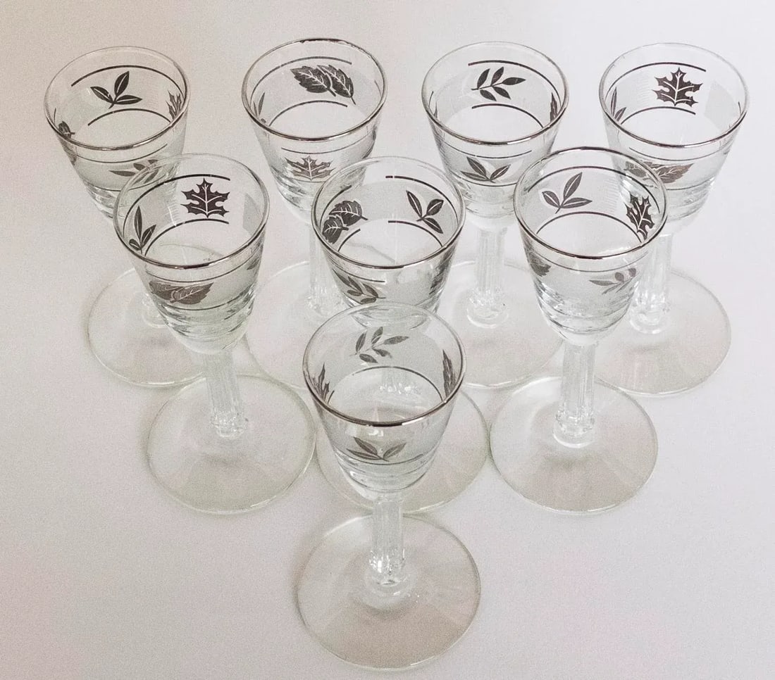 Mid-Century Modern Libbey Silver Leaf Cordial Glasses - Set of 8 - 2