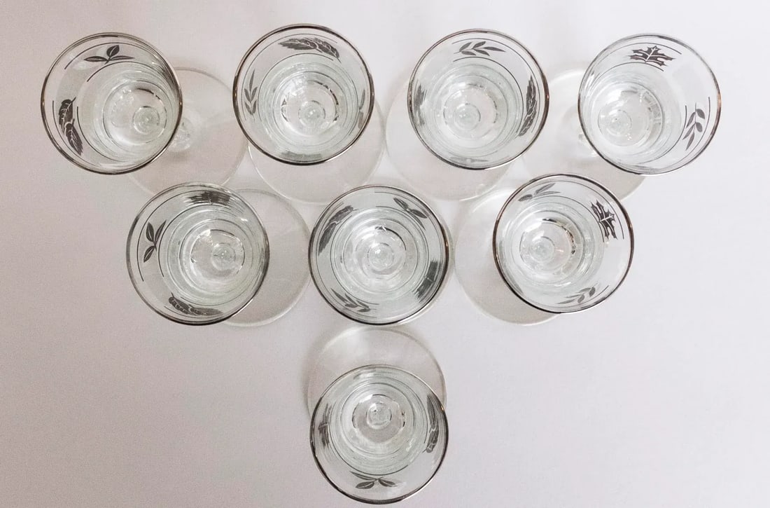 Mid-Century Modern Libbey Silver Leaf Cordial Glasses - Set of 8 - 4