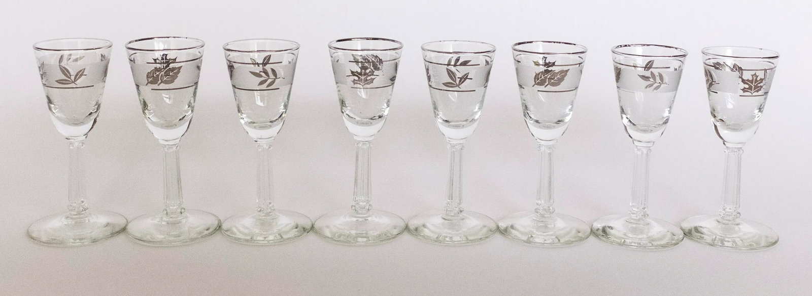 Mid-Century Modern Libbey Silver Leaf Cordial Glasses - Set of 8 - 5