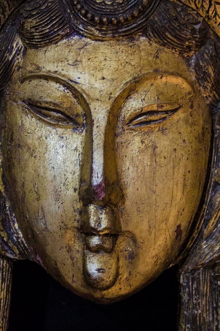 Gold Gilt Carved Wood Wall Sculpture Lovely Asian Woman - 4