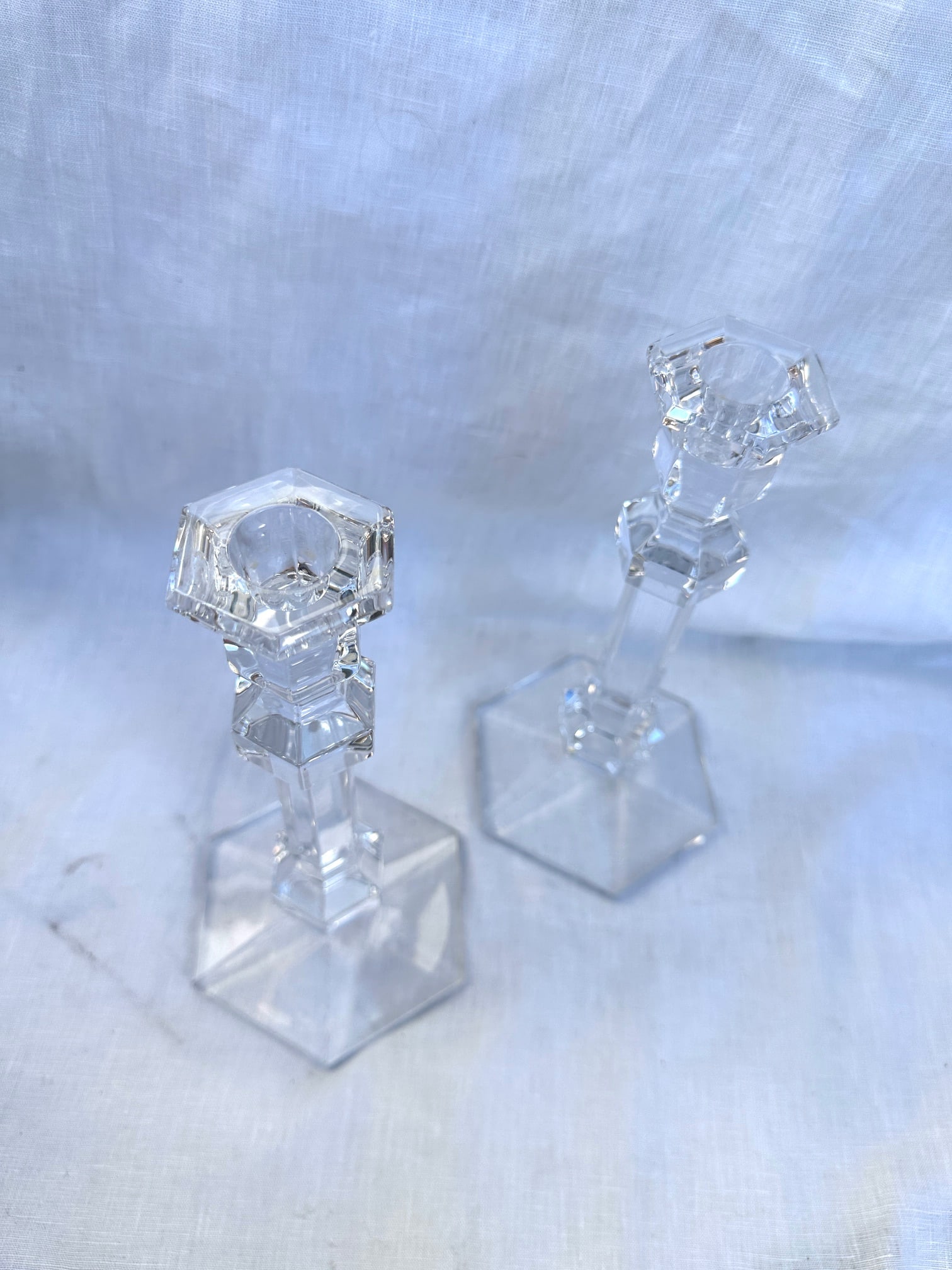 Set of Val St. Lambert Crystal Candle Holders - 2