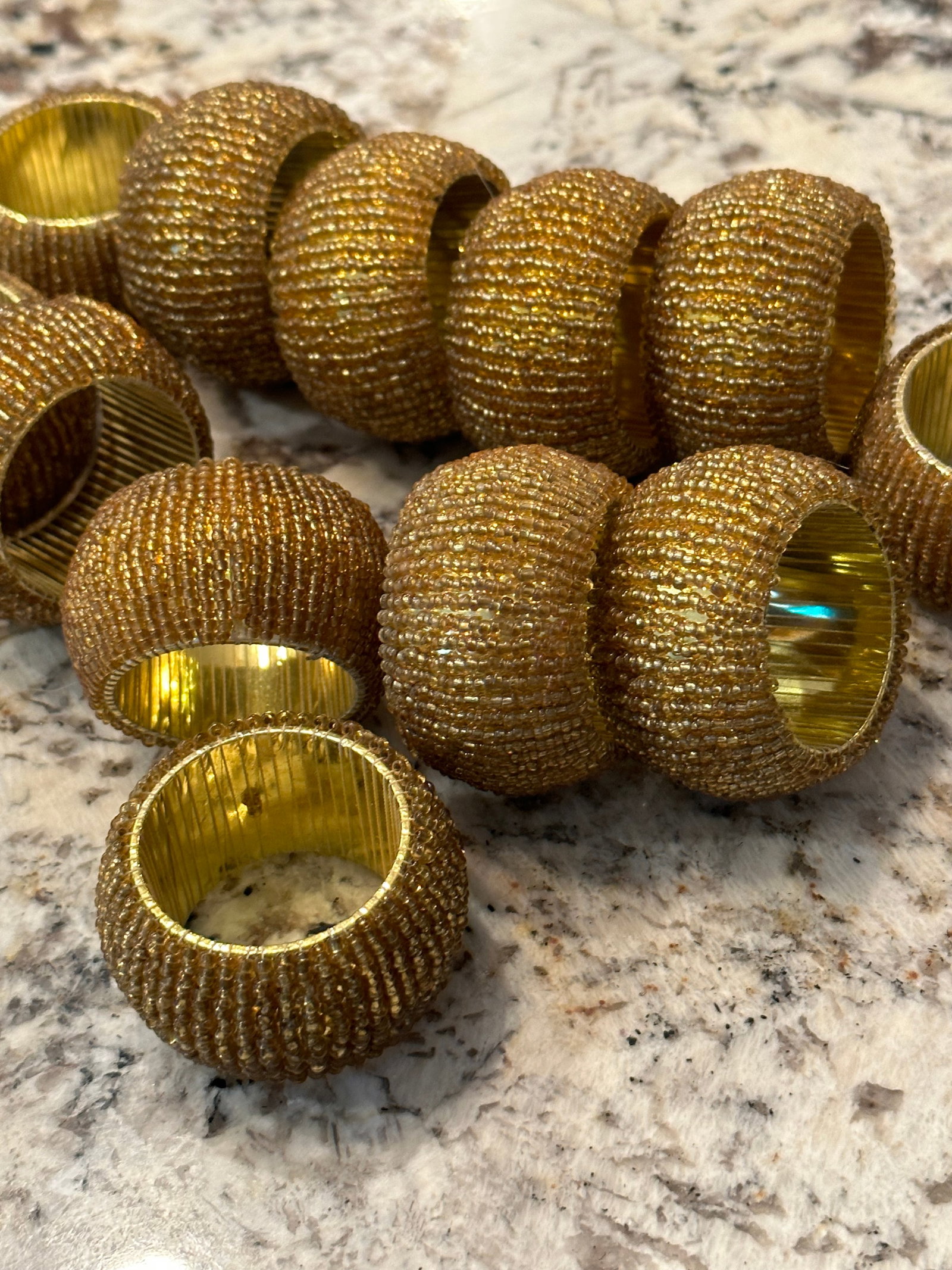 Late 20th Century Gold Beaded Napkin Rings- Set of 12 - 3