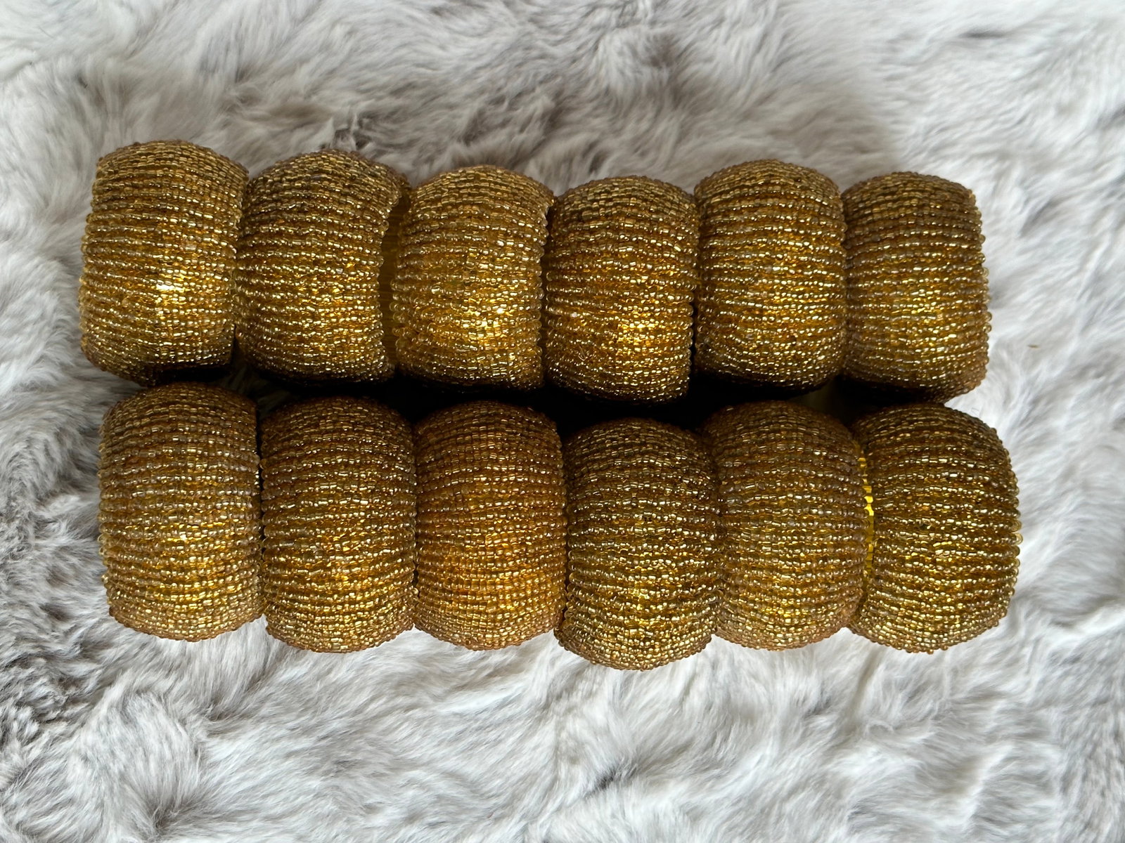 Late 20th Century Gold Beaded Napkin Rings- Set of 12 - 7
