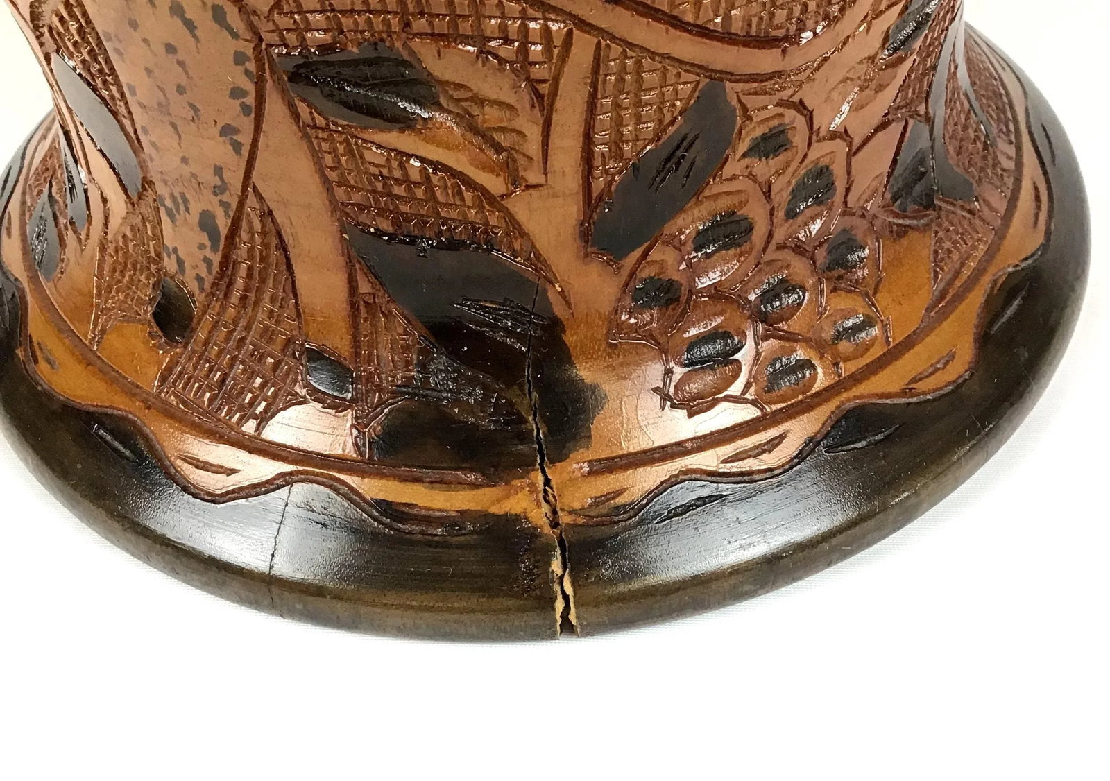 Hand Turned Carved Solid Wood Vase - 10