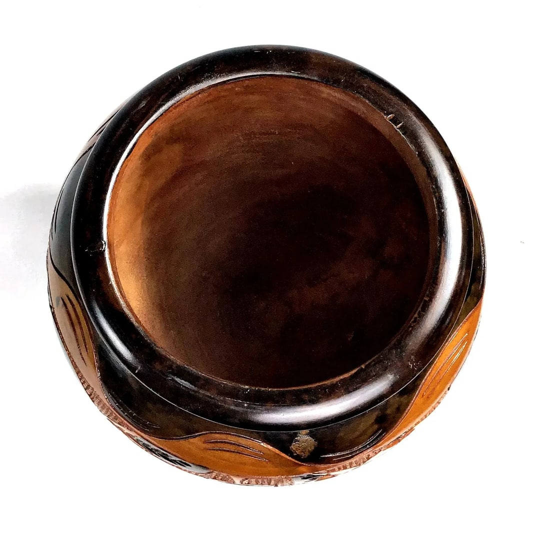 Hand Turned Carved Solid Wood Vase - 11