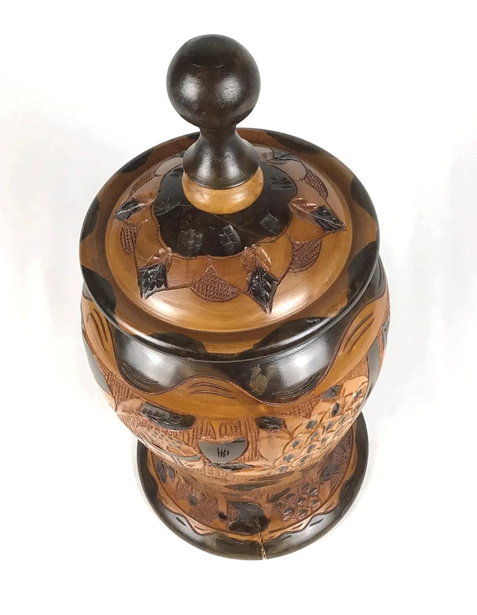 Hand Turned Carved Solid Wood Vase - 2