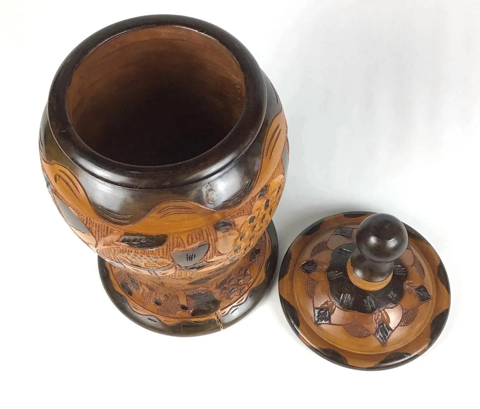 Hand Turned Carved Solid Wood Vase - 3