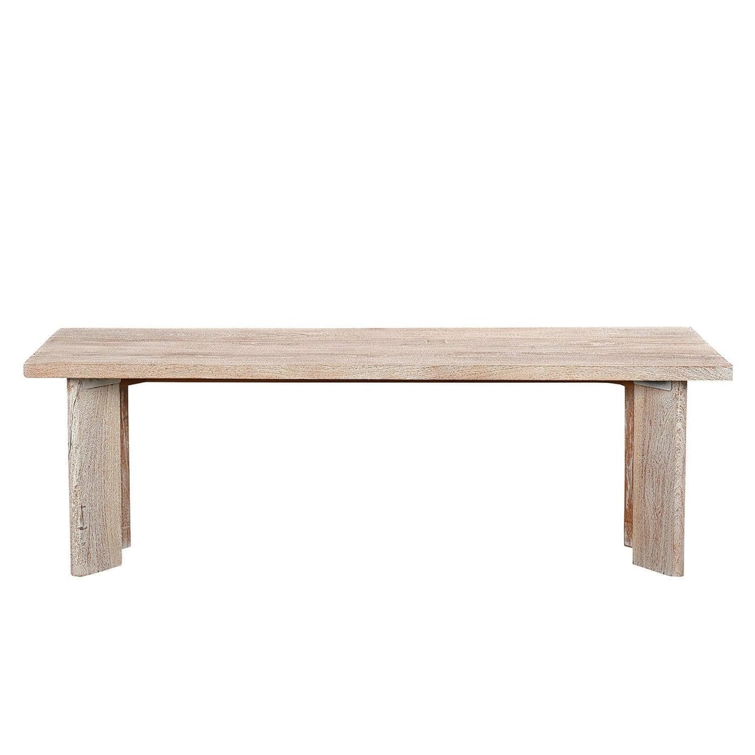 1990s Modern Solid Wood Distressed White Long Bench - 2
