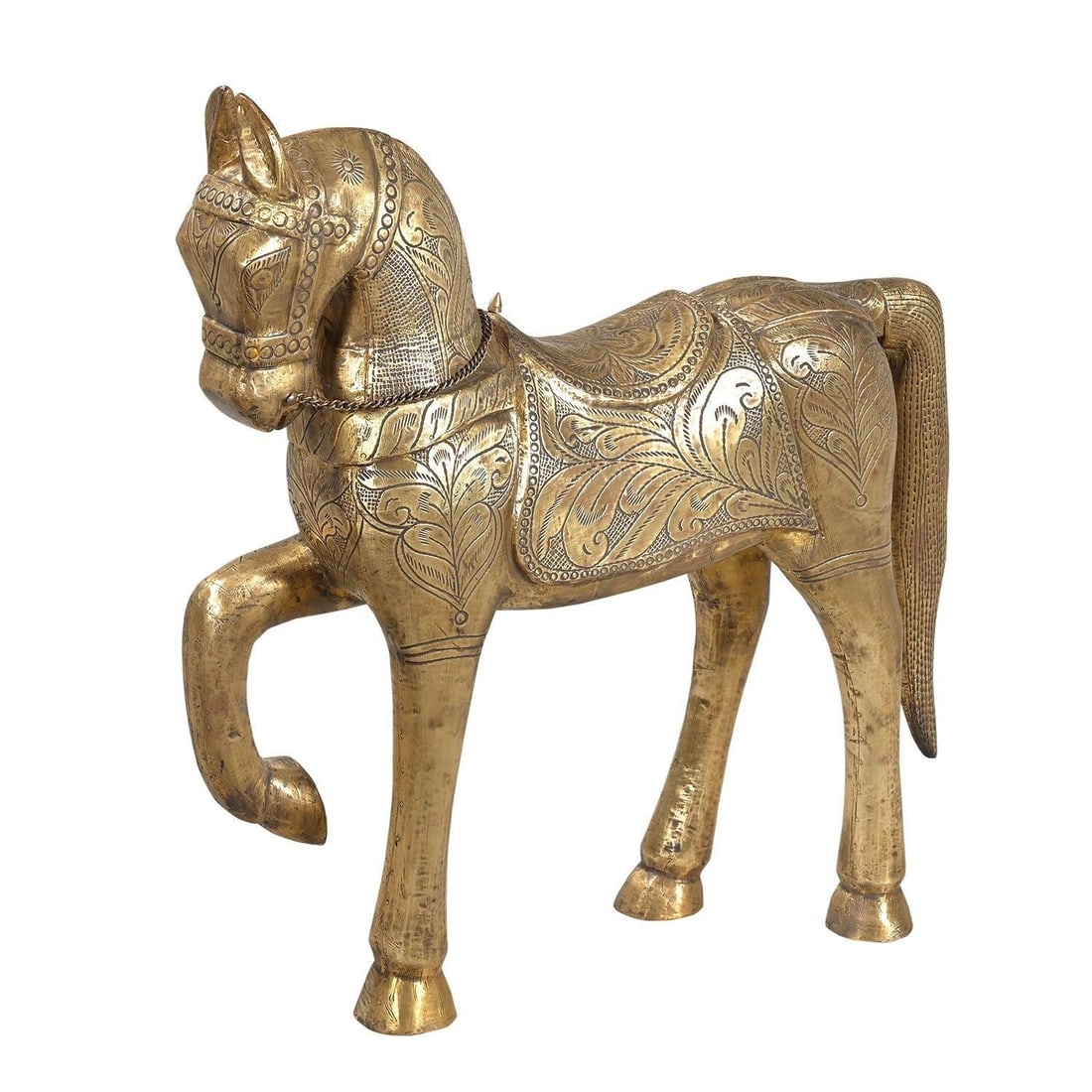 1970s Vintage Solid Wood Horse Statue Cladded With Embossed Brass Foil - 3