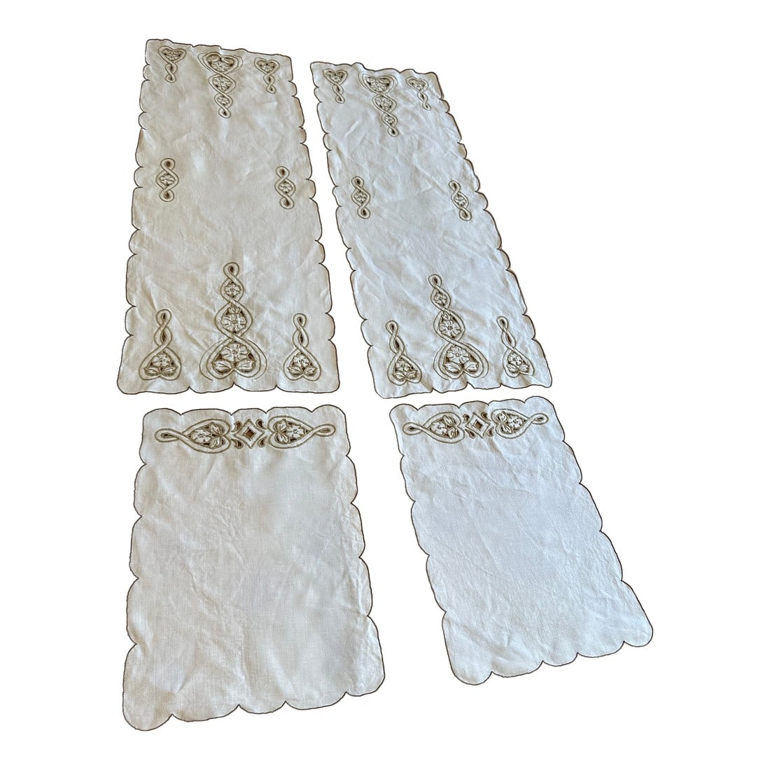 Vintage Linen Cutwork Pair Runners With Placemats- Set of 4 (1 of 8)