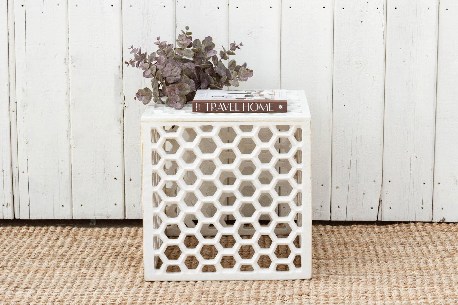 Hand-Carved Marble Jali Side Table - 2