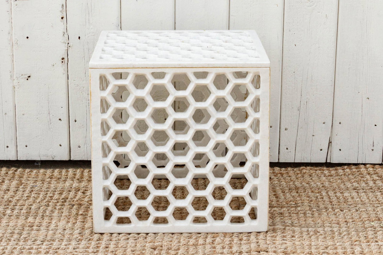 Hand-Carved Marble Jali Side Table - 3