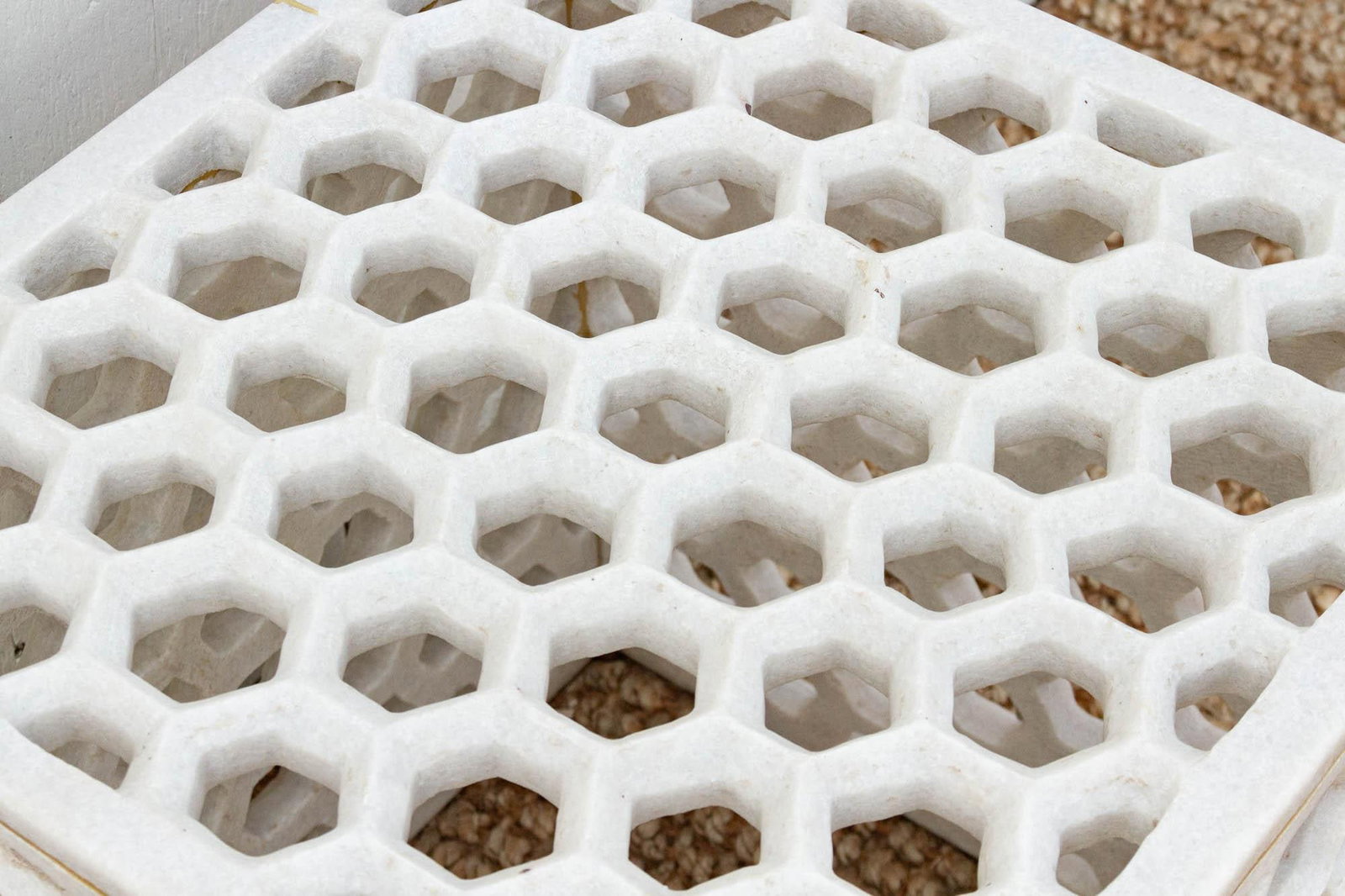 Hand-Carved Marble Jali Side Table - 4