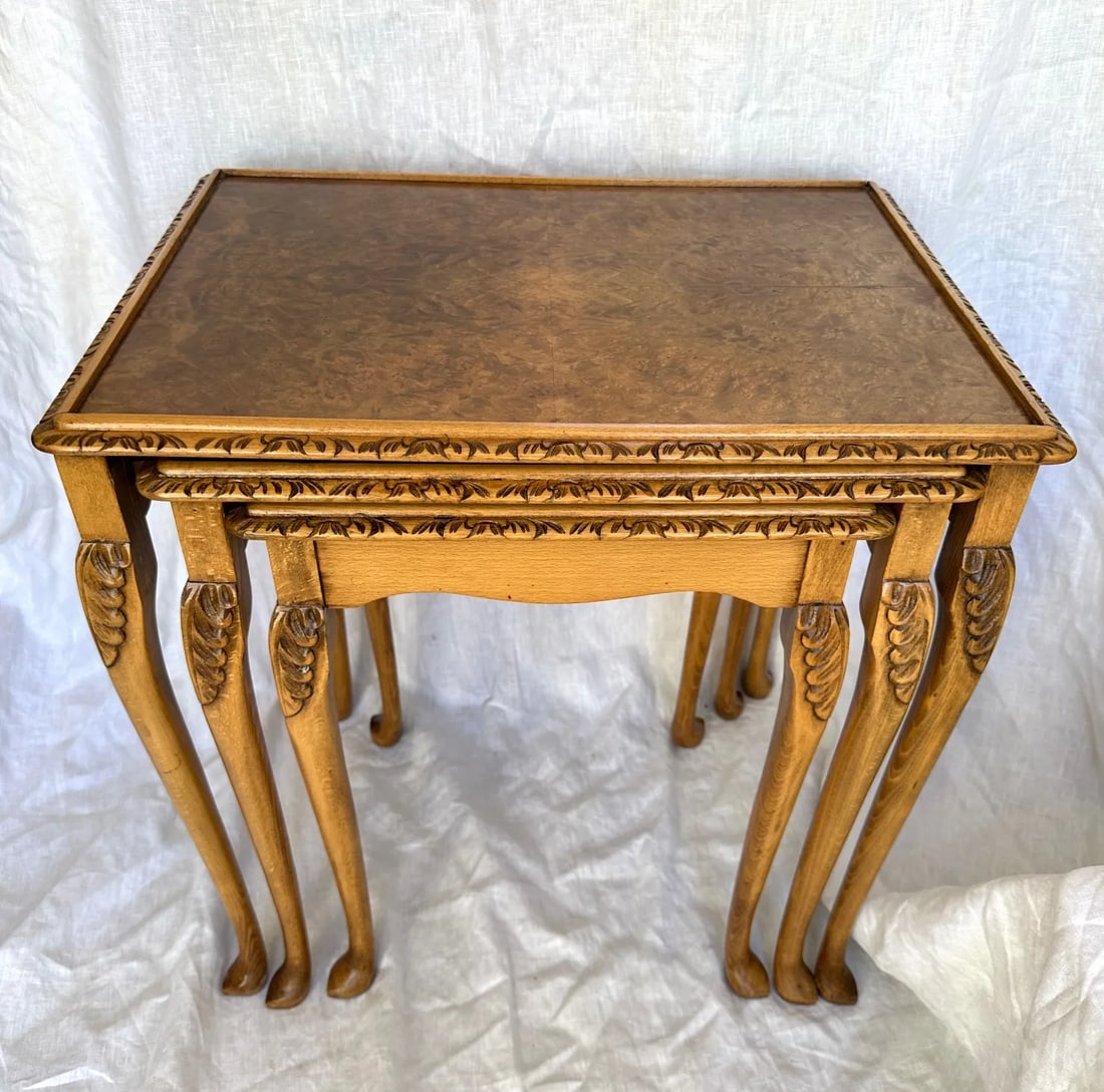 Vintage Burlwood Nesting Tables-A Set - 2