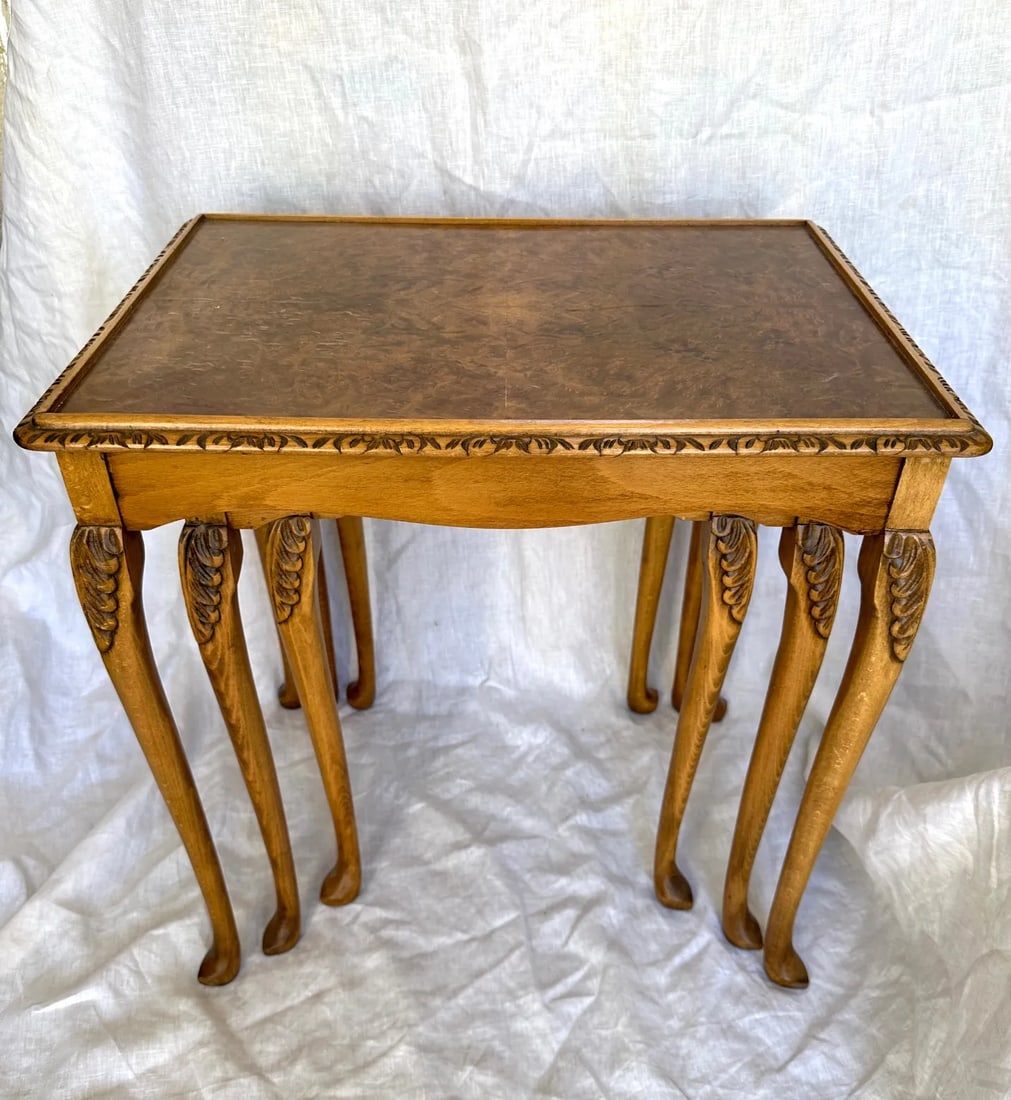 Vintage Burlwood Nesting Tables-A Set - 4