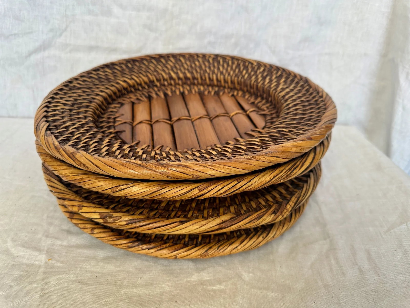 Set of 4 Woven Rattan & Bamboo Plate Chargers - 2